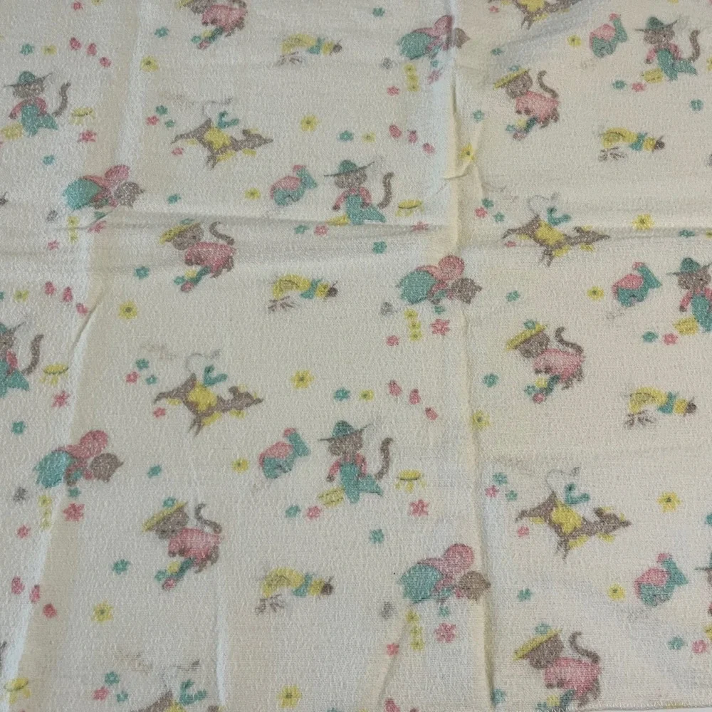 Vintage Pastel Farm Animal Novelty Print Baby Receiving Blanket White 22x34